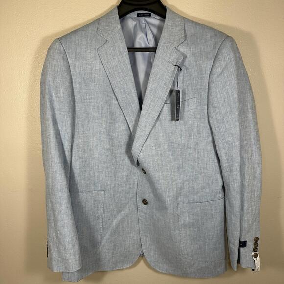 Stafford Men's 46R Classic Jacket Blue‎ Blazer Linen Blend Big & Tall New